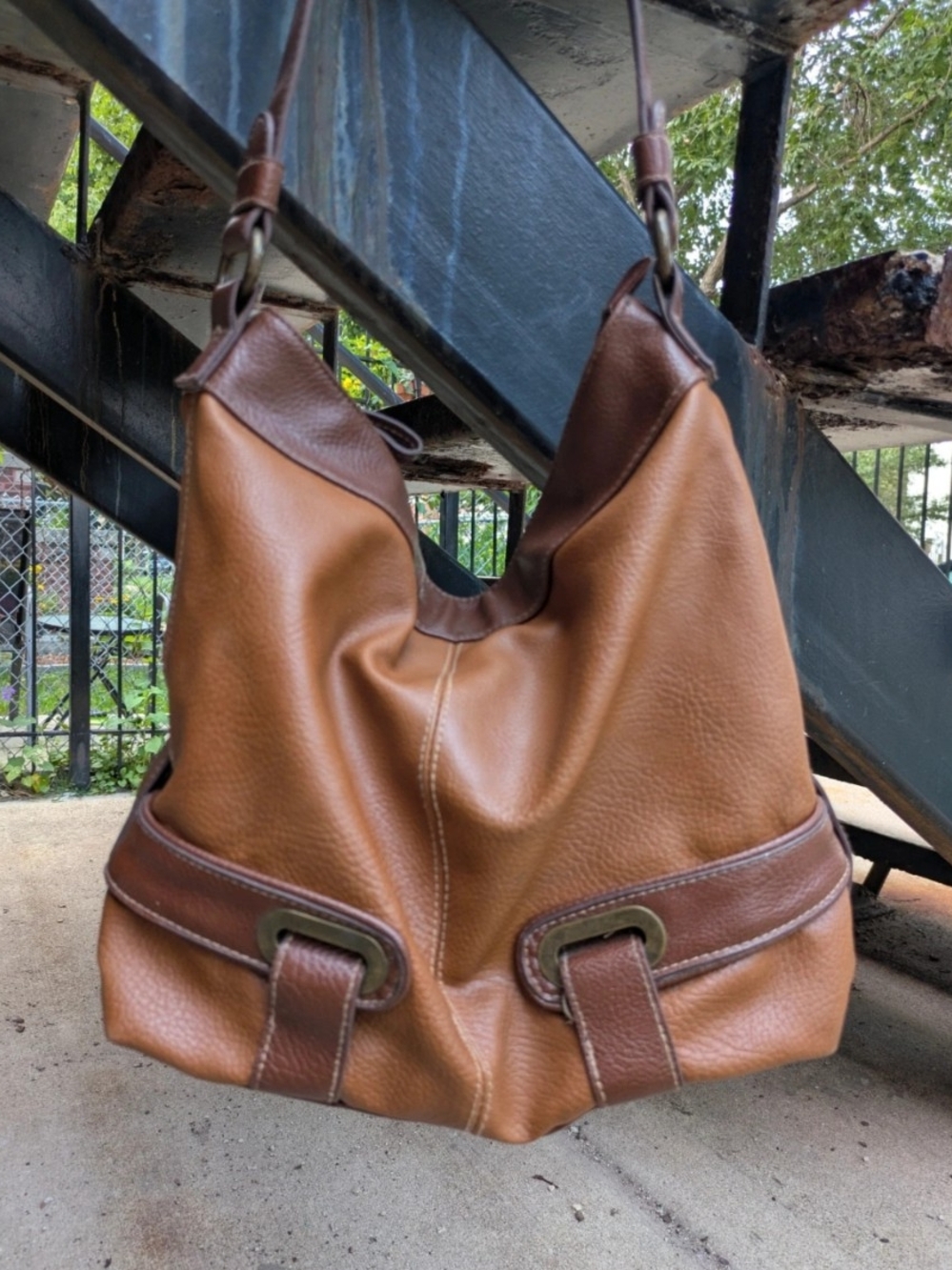 Brown Boho Shoulder Bag with Brass Detail